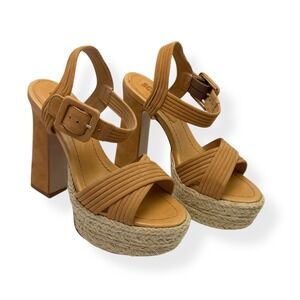 Schutz Suede Platform High Block Heel Espadrilles Sz 6 $158 Brown Ankle Strap